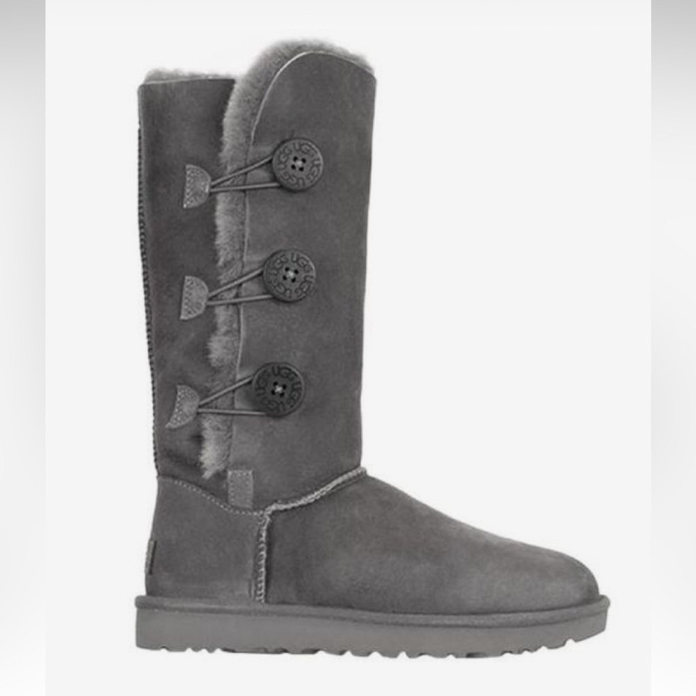 UGG PRE-OWNED WOMEN'S BAILEY BUTTON TRIPLET II GRAY BOOTS SIZE 7